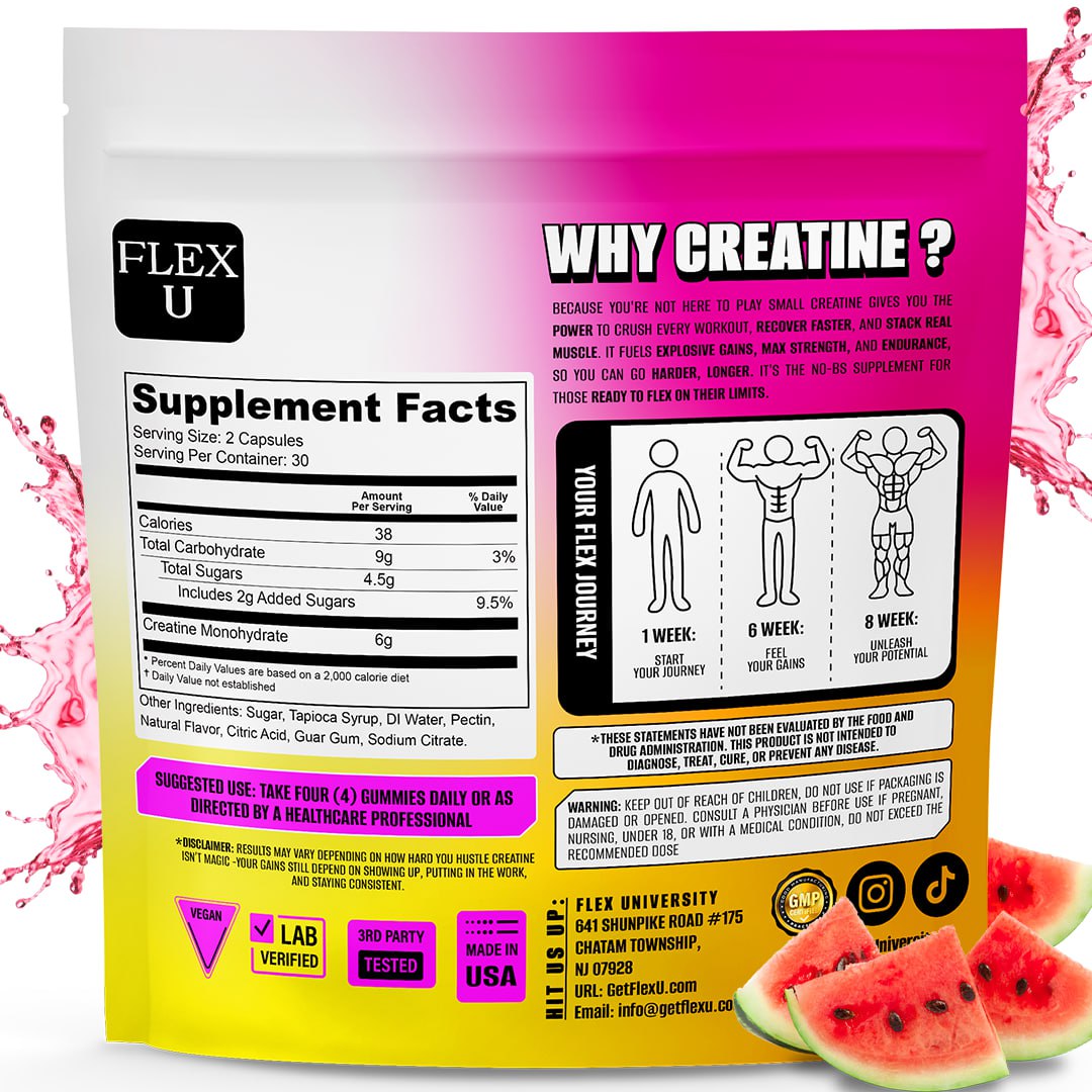 6 grams creatine gummies, flex u creatine, flex university creatine, flex u creatine gummies